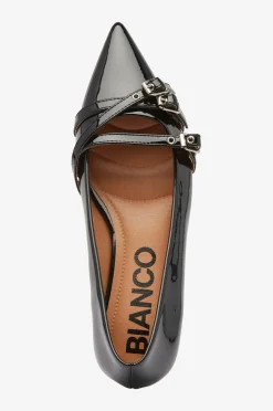 Bianco Ballerinasko Biabari Pointy Flat Buckle Faux Leather