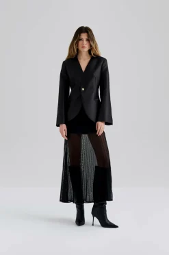 By Malina Blazer Nori Fitted Heavy Satin Blazer