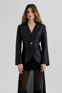 By Malina Blazer Nori Fitted Heavy Satin Blazer