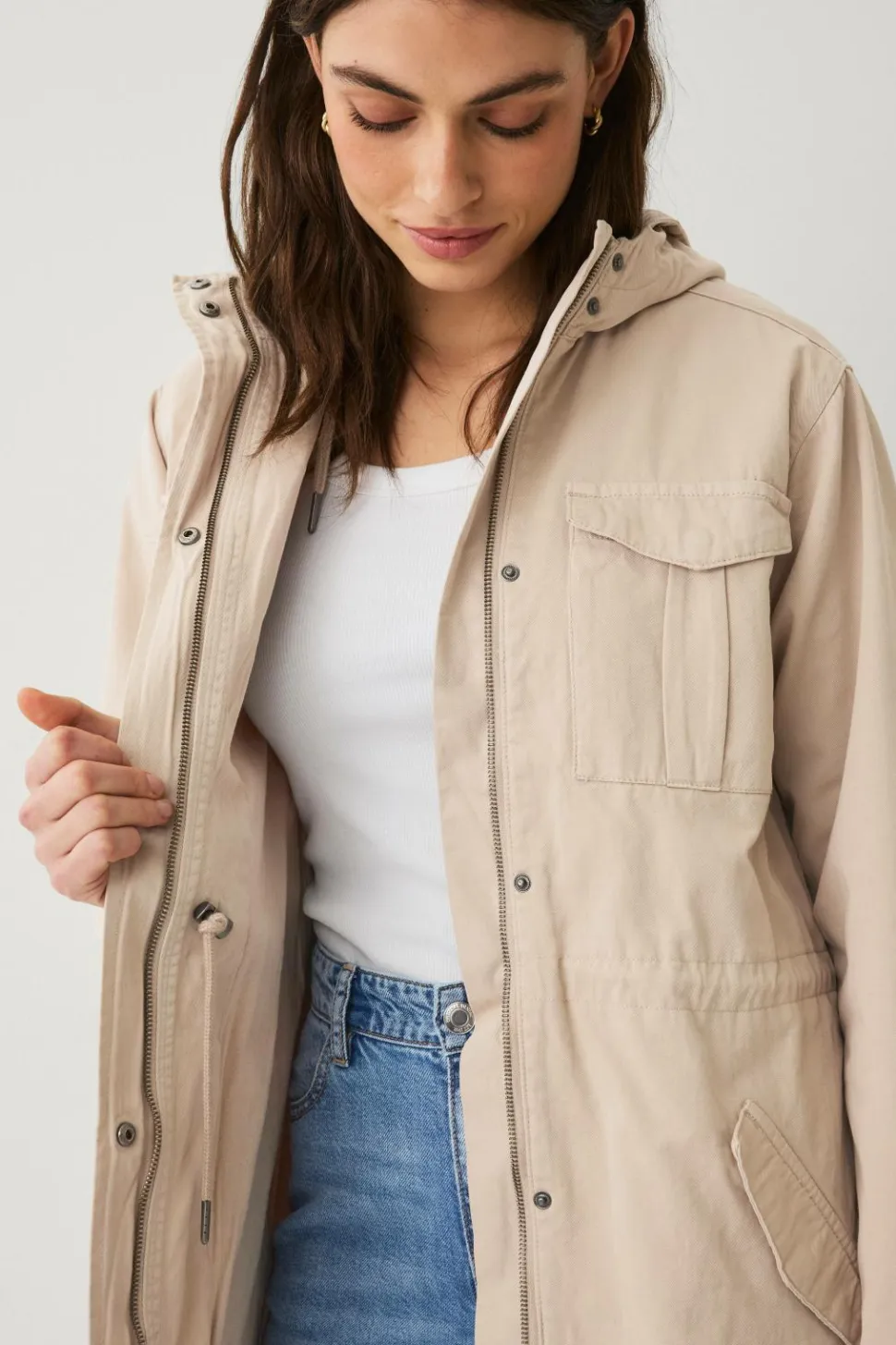 Ellos Collection Lang parka i bomuldstwill
