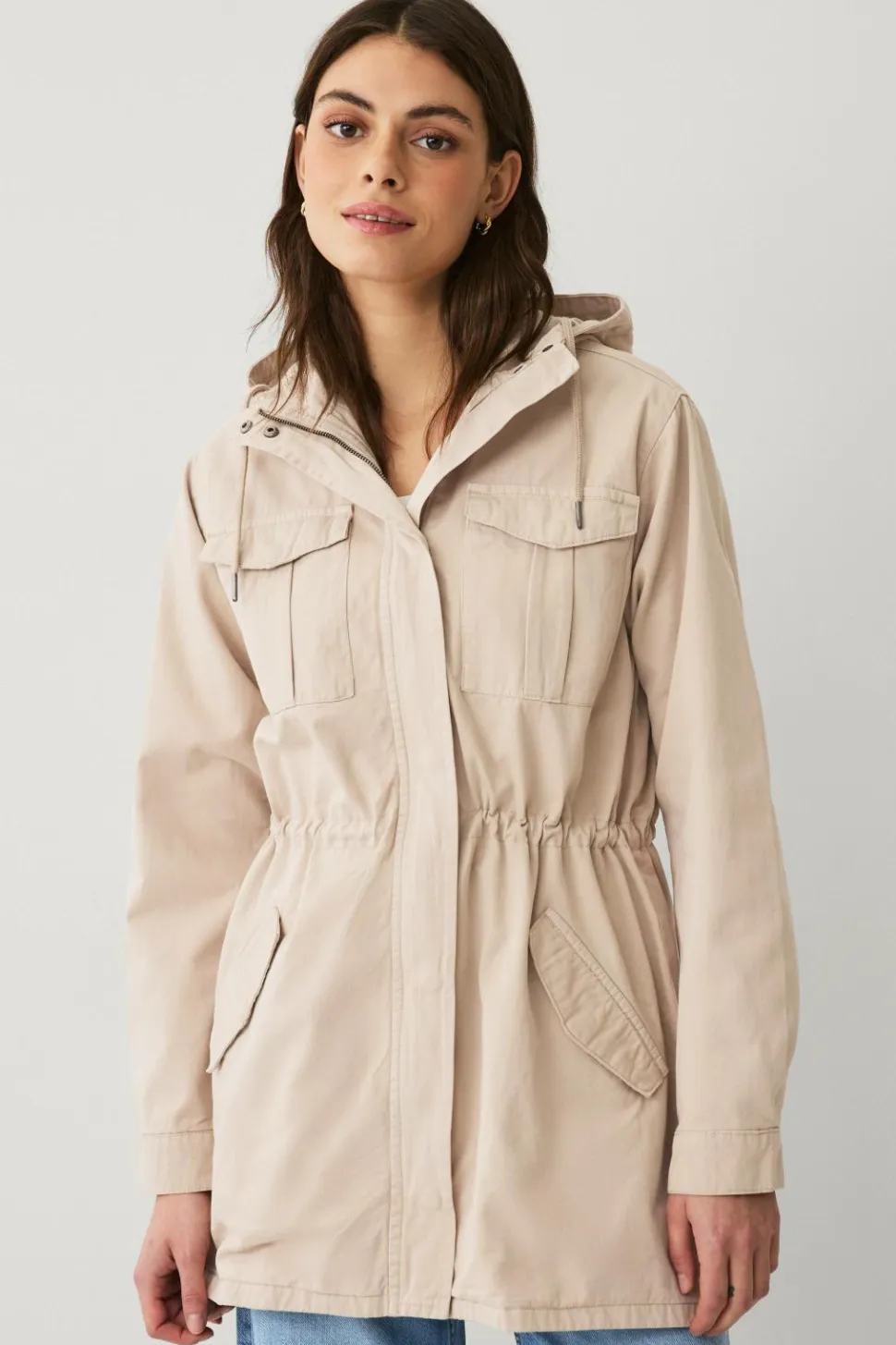 Ellos Collection Lang parka i bomuldstwill