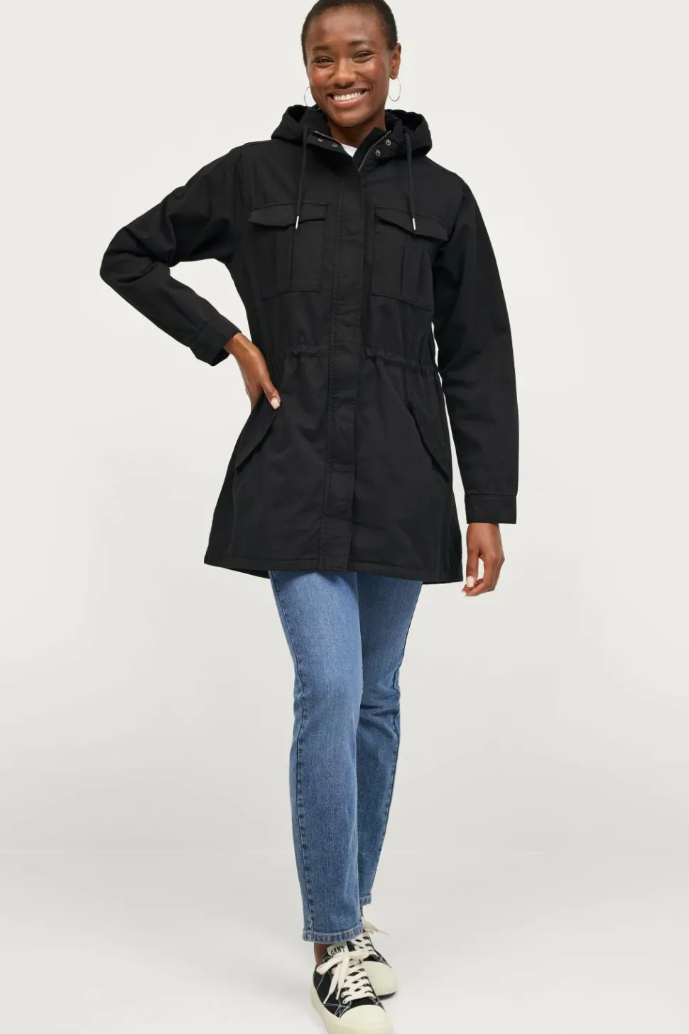 Ellos Collection Lang parka i bomuldstwill