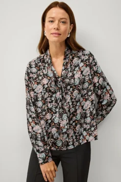 Ellos Collection V-formet bluse med bindebånd i halsen