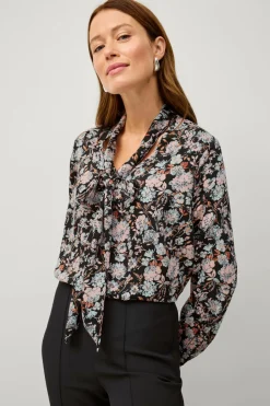 Ellos Collection V-formet bluse med bindebånd i halsen