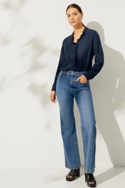Ellos Collection Viskosebluse med flæsedetalje bluse