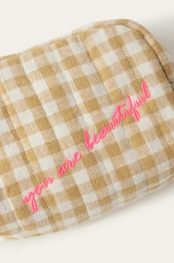 Ellos Home Makeup taske Elly Check i genanvendt halvlinned