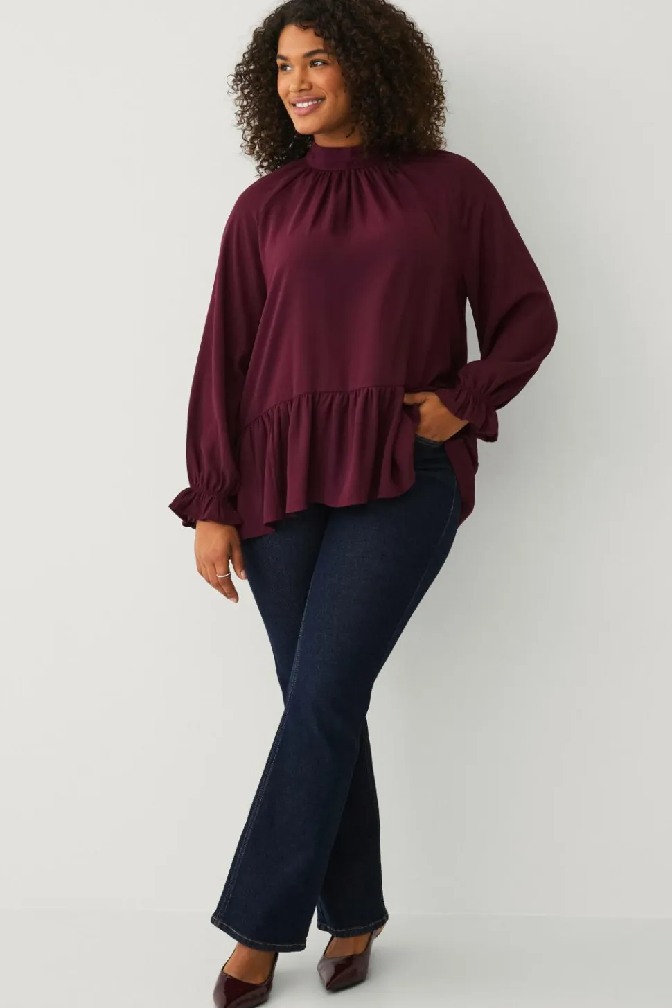 Ellos Plus collection Chiffonbluse med flæser