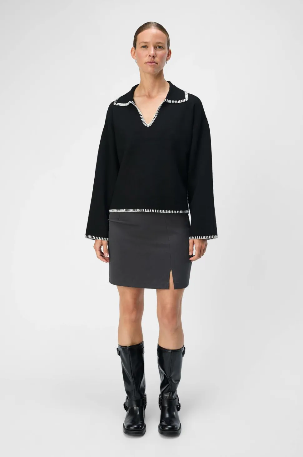 Object Trøje objReynard LS V-neck Stich Pullover
