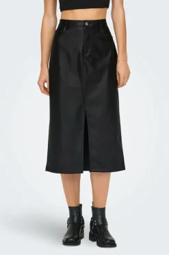 Only Nederdel onlKiri HW LO Slit Faux Lea Skirt C