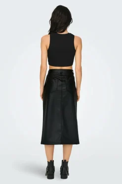 Only Nederdel onlKiri HW LO Slit Faux Lea Skirt C