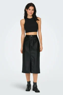 Only Nederdel onlKiri HW LO Slit Faux Lea Skirt C