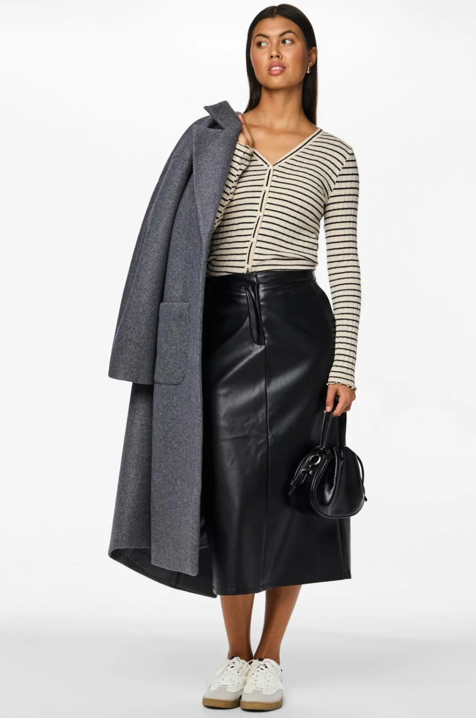 pieces Nederdel pcNeeth HW PU Midi Skirt