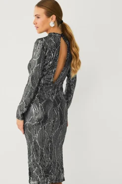 Vila Kjole viGigi Highneck Sequin L/s Midi Dress