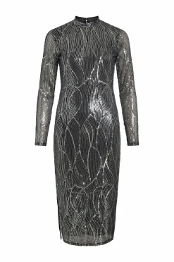 Vila Kjole viGigi Highneck Sequin L/s Midi Dress