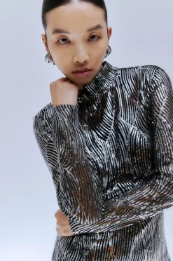 Vila Kjole viGigi Highneck Sequin L/s Midi Dress